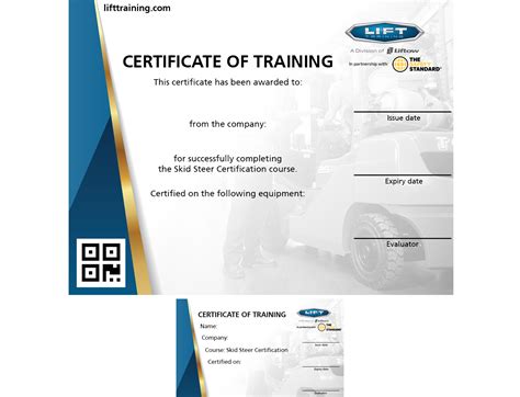 skid steer training certificate|skid steer certification card template.